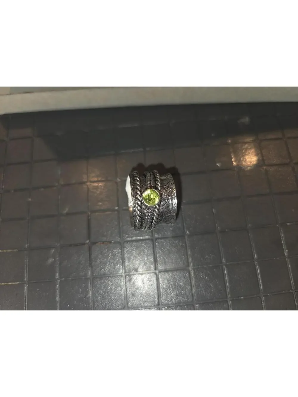 Sterling Silver 925 Ring with Green Stone, Ornate Rope Detail